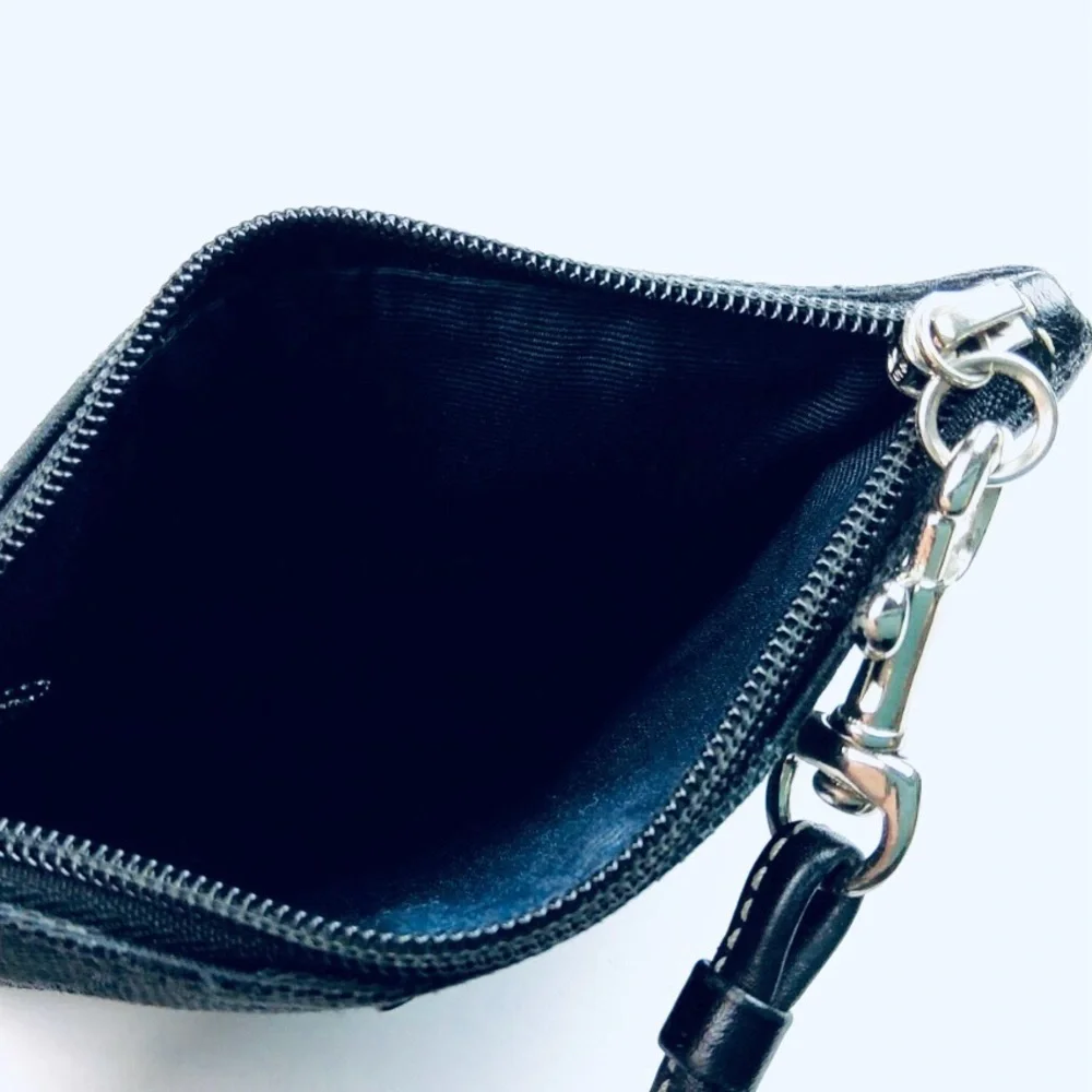 COACH Black Canvas Wristlet Signature Monogram Leather Trim Mini Pouch
